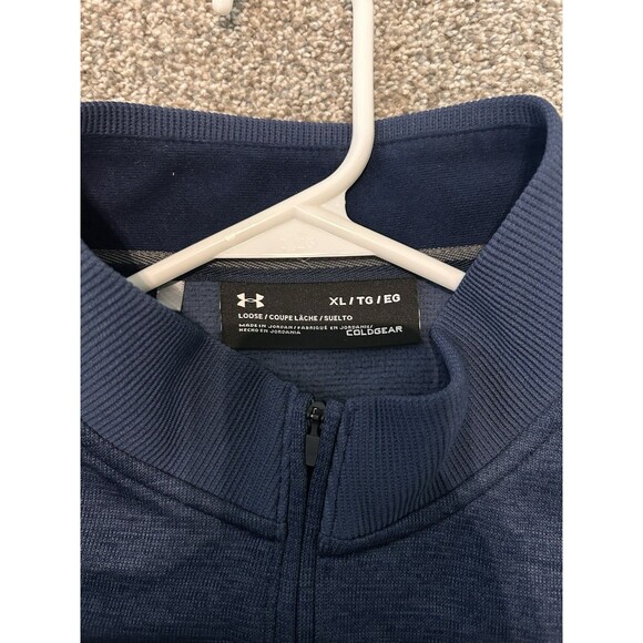 Under Armour Sweater Mens XL Blue Pullover 1/4‎ Zip Long Sleeve Cold Gear Loose - Picture 4 of 10